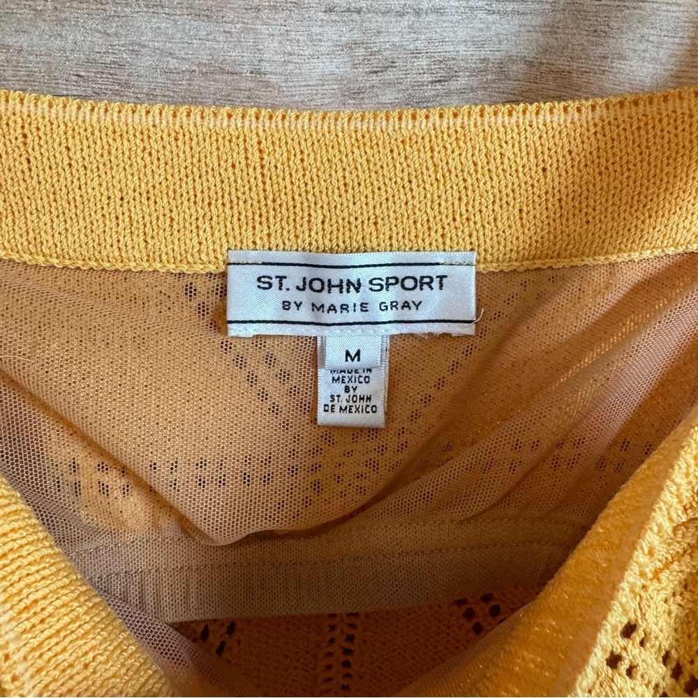 St. John Sport Women's Yellow 100% Wool Scalloped Hem Crochet Shell Tank Medium - Picture 4 of 8